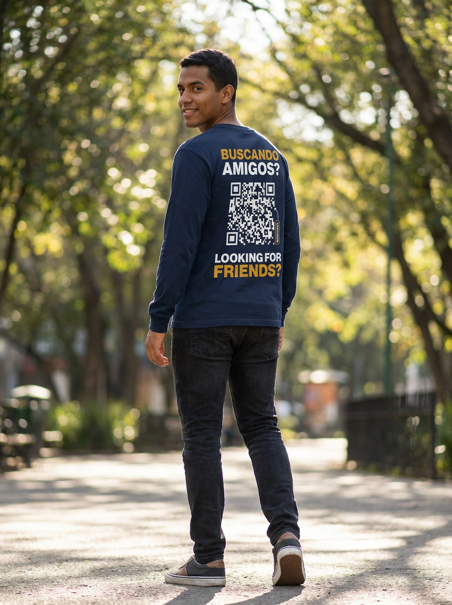 Camisa clásica de manga larga con código QR para hombre - HeyInterests