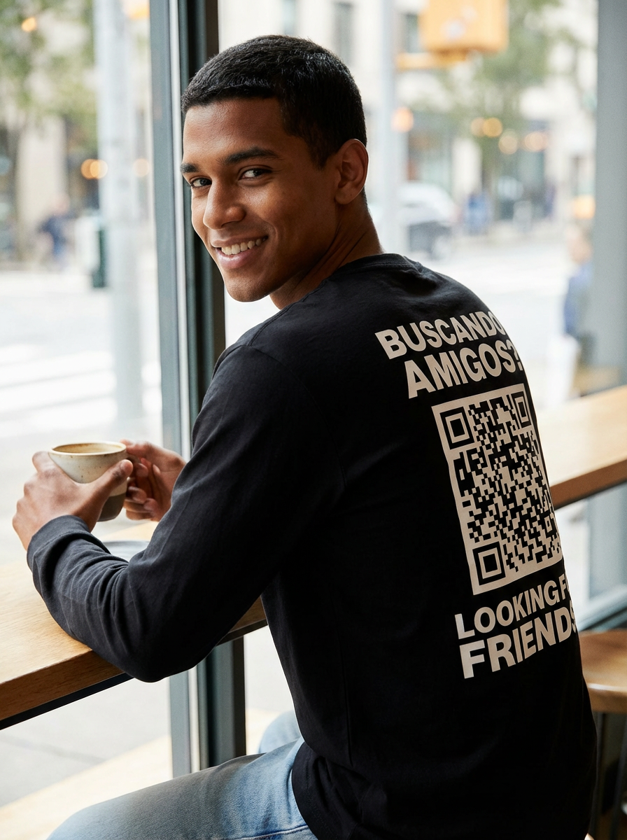 Camisa clásica de manga larga con código QR para hombre - HeyInterests